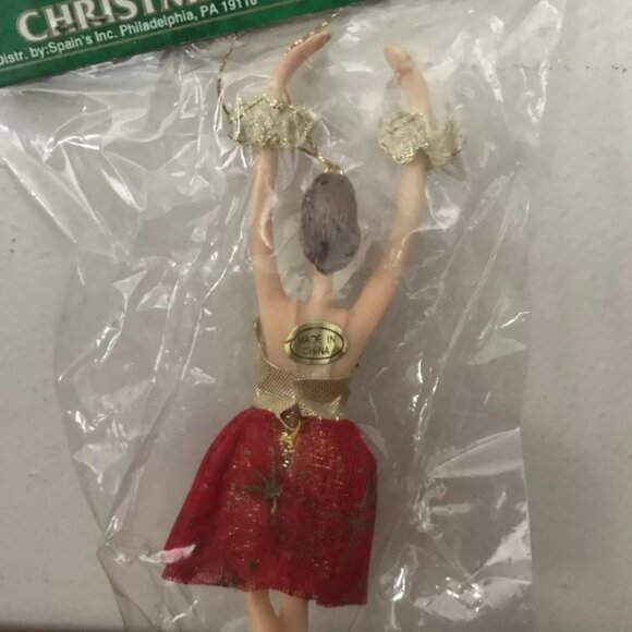 Vintage Spain's Inc. Vinyl Ballerina Christmas Tree Hanging Ornament Red Tutu - Picture 7 of 9